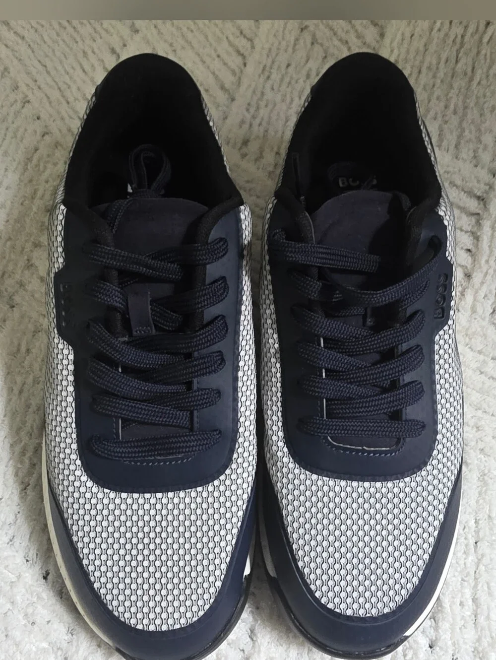 Hugo Boss Navy and Light Gray Mesh Lace-Up Sneaker